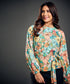 Waist Tie Long Sleeve Printed Top